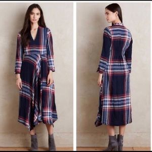 Anthropologie Navy and Red Plaid Maxi Dress